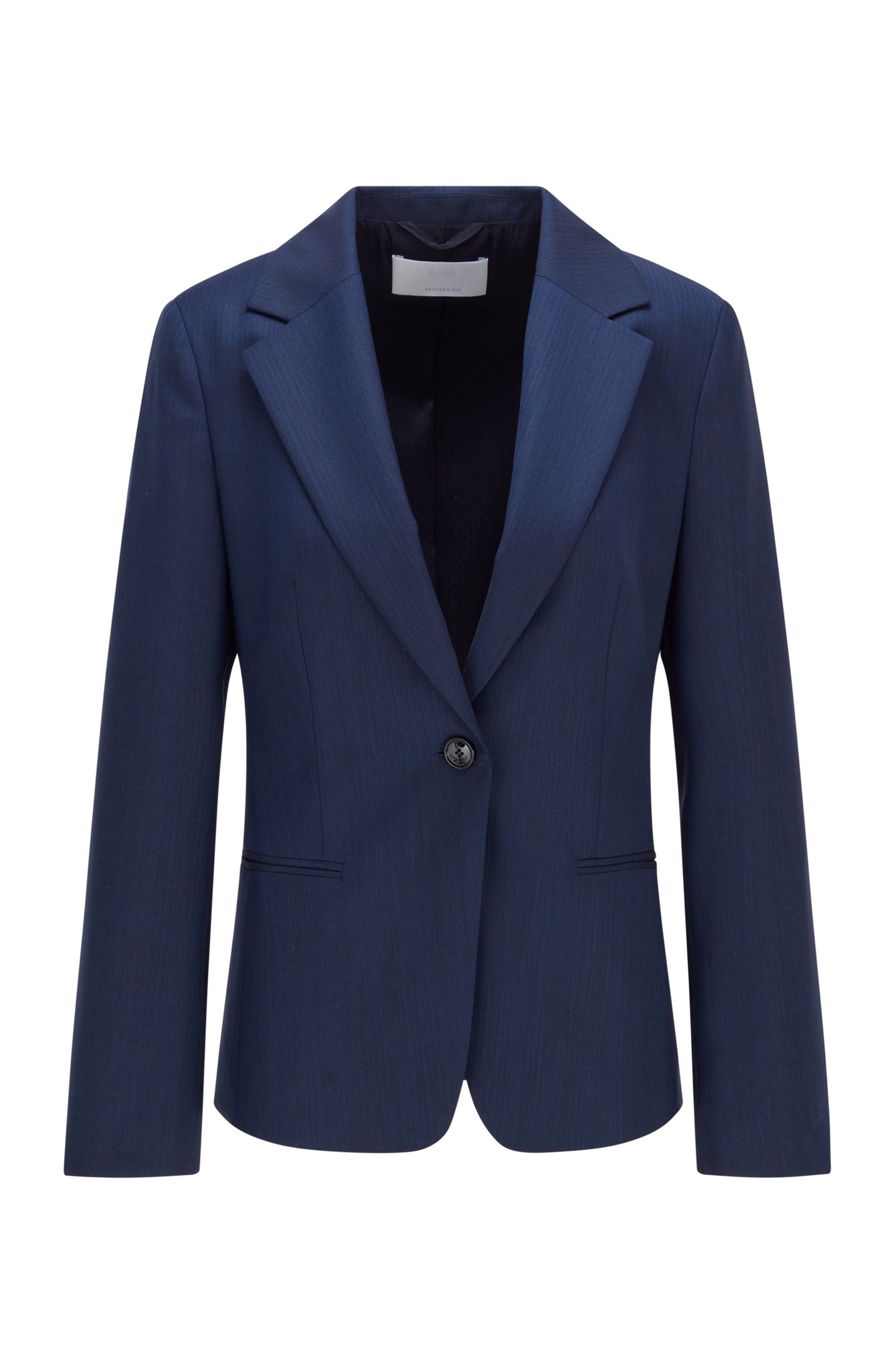 Regular-fit jacket in herringbone virgin wool, Dark Blue