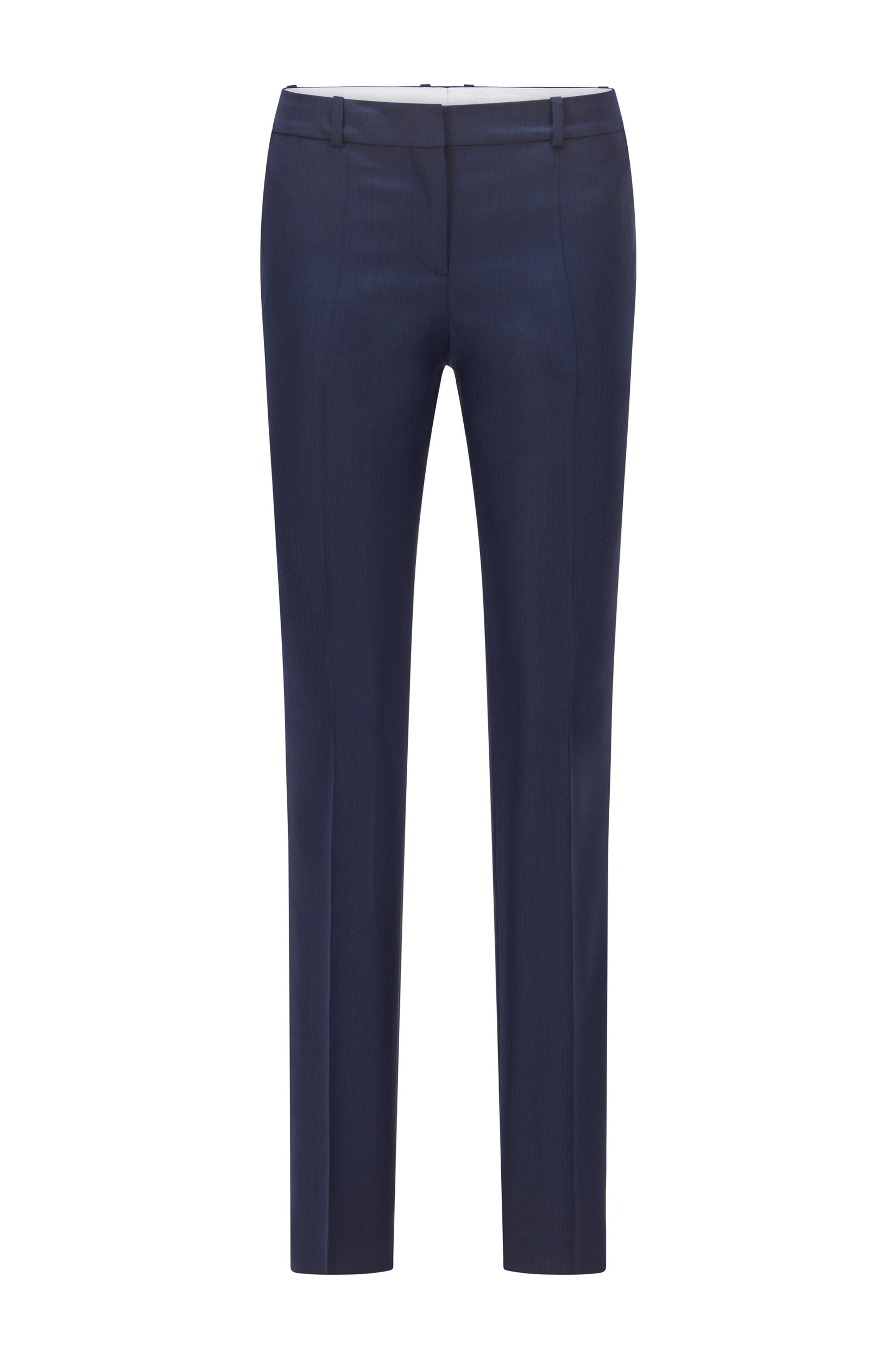 Regular-fit trousers in virgin wool with herringbone structure, Dark Blue