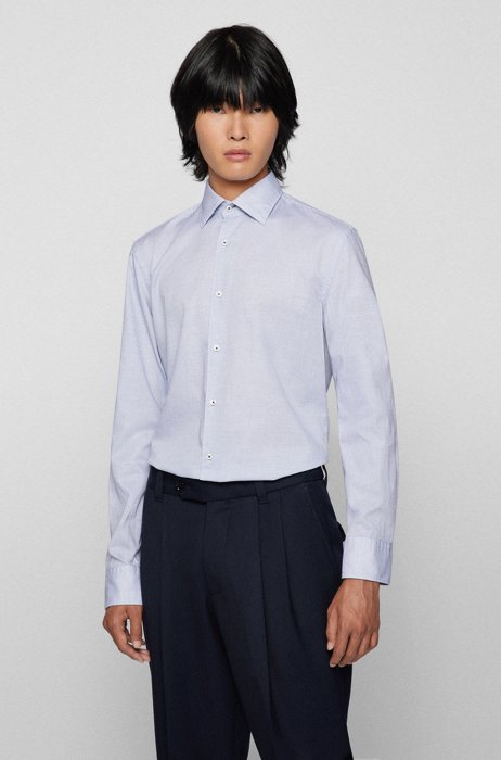Slim-fit shirt in structured cotton with Kent collar, Dark Blue