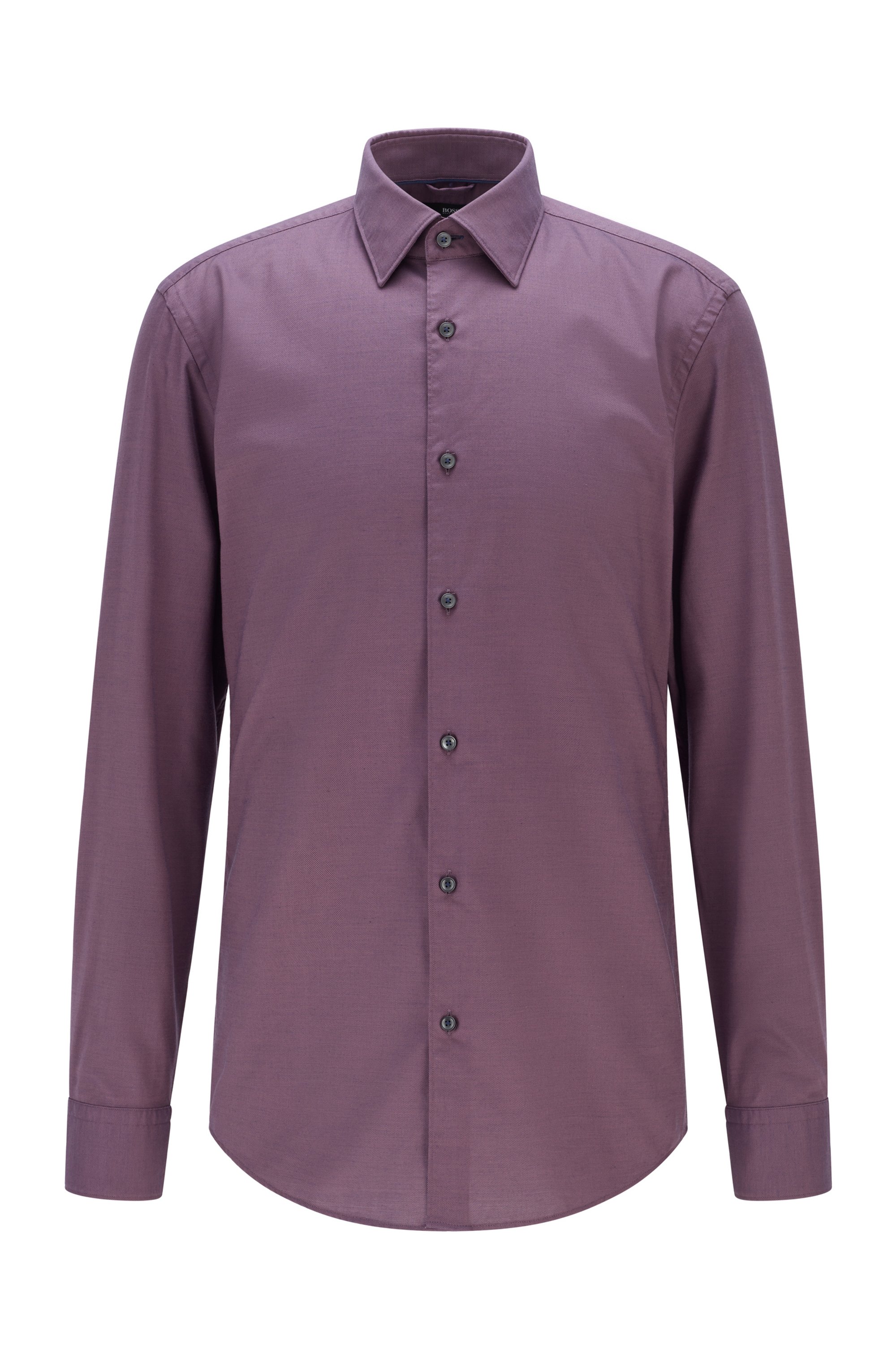 Slim-fit shirt in structured cotton with Kent collar, Purple