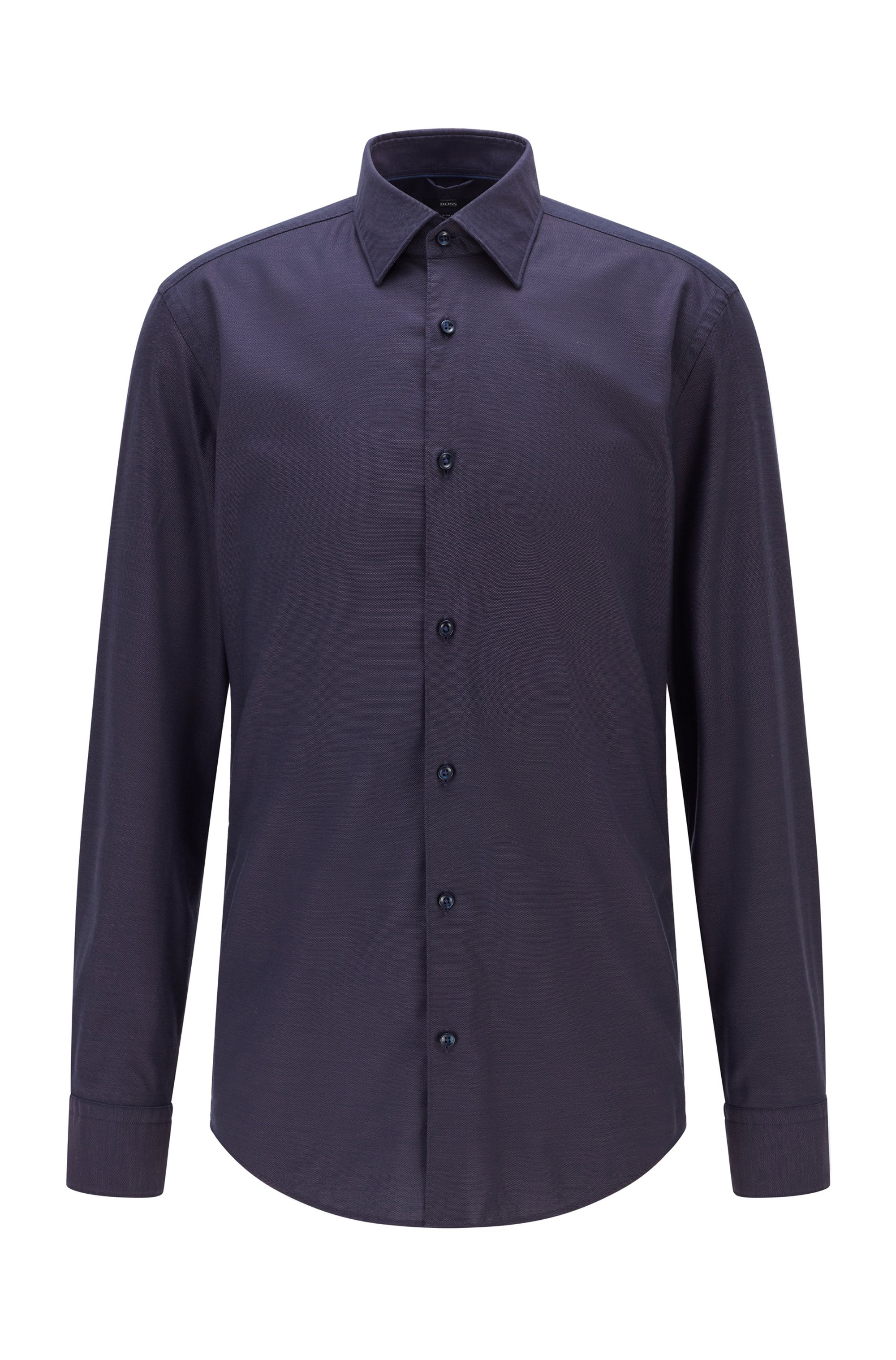 Slim-fit shirt in structured cotton with Kent collar, Purple