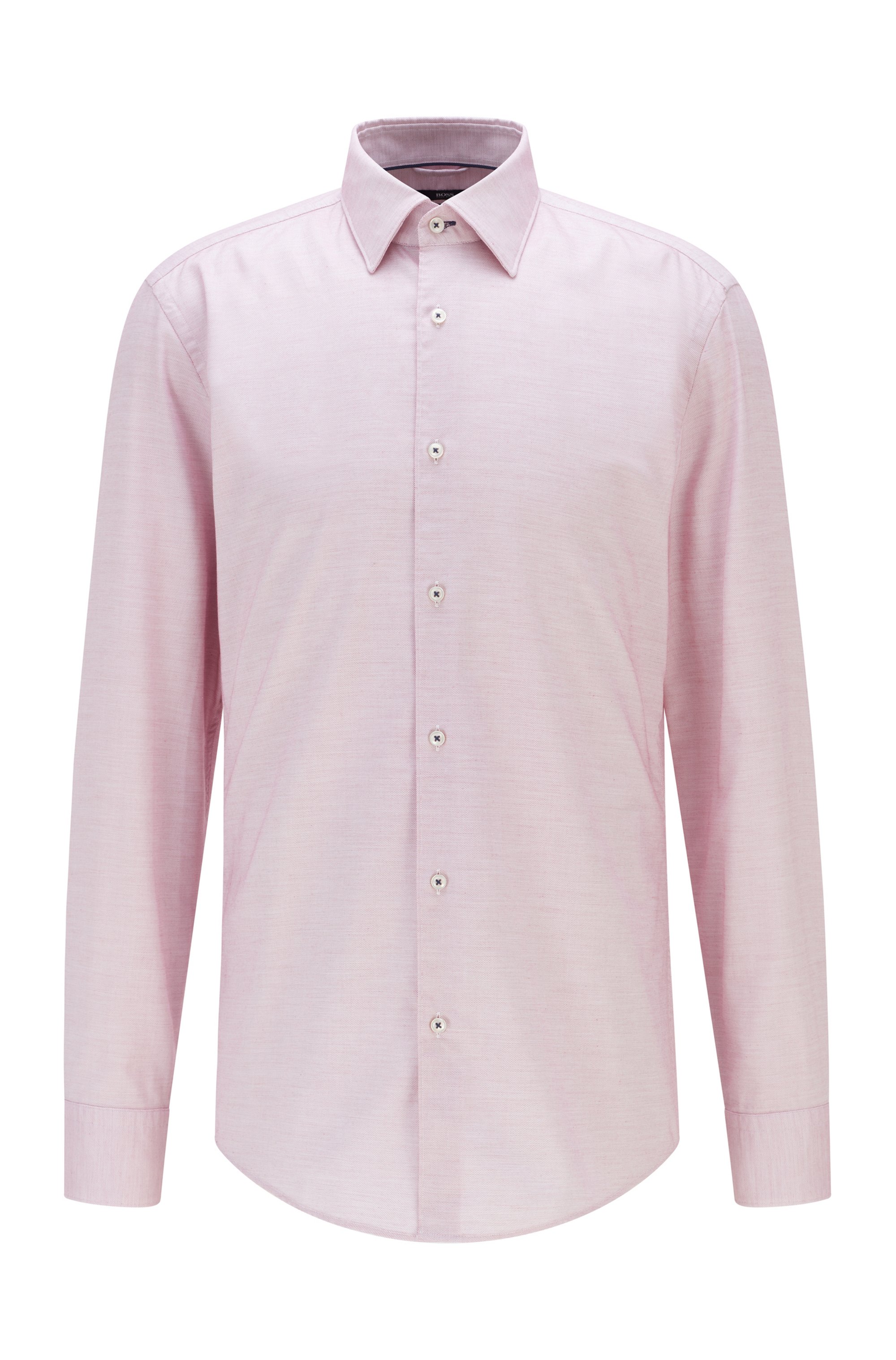 Slim-fit shirt in structured cotton with Kent collar, Pink