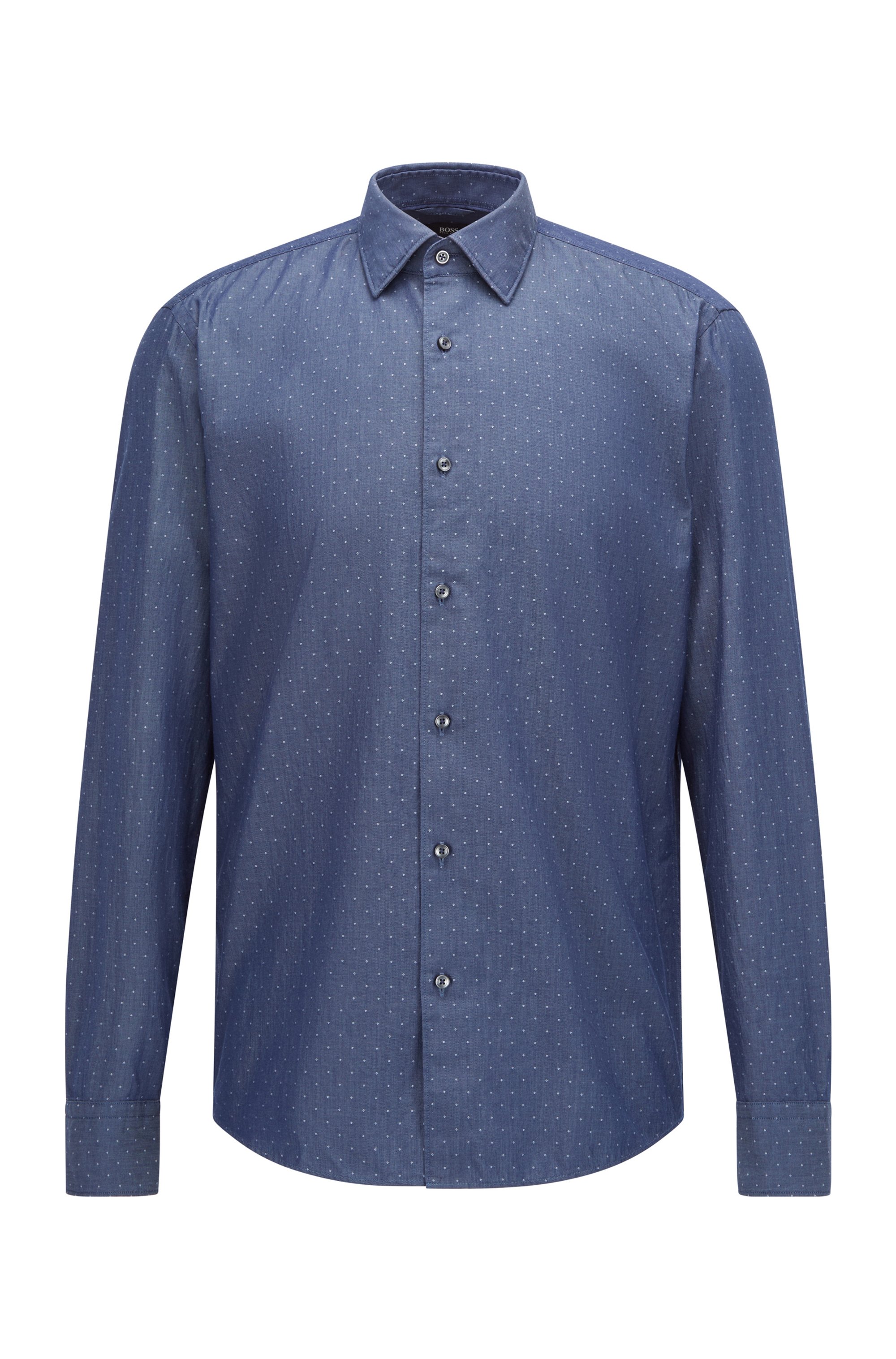 Regular-fit shirt in patterned cotton dobby, Light Blue