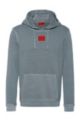 Hooded sweatshirt in cotton with red logo label, Light Blue