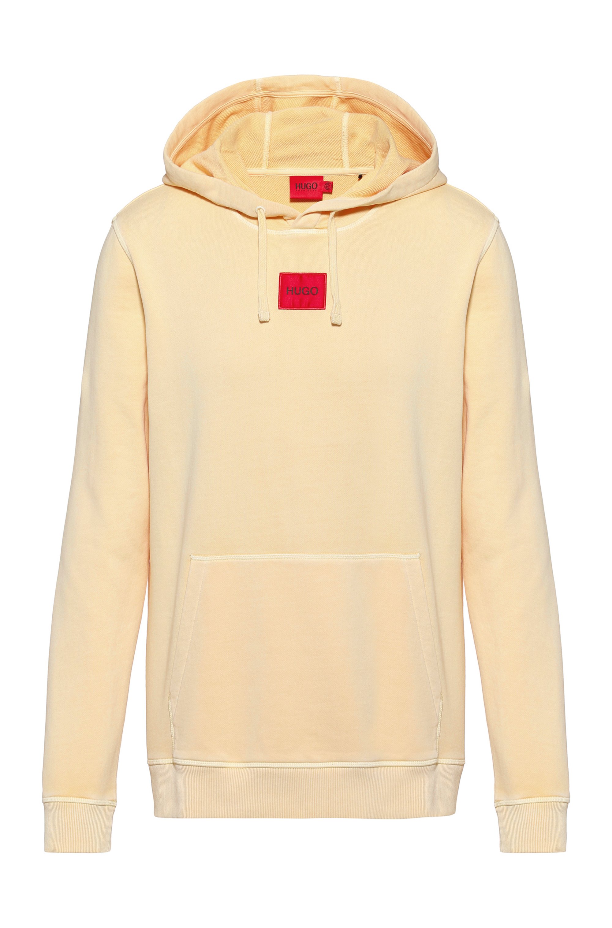 Hooded sweatshirt in cotton with red logo label, Light Yellow