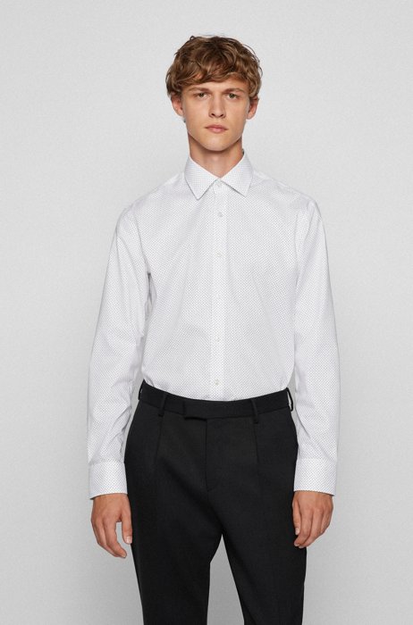 Regular-Fit Hemd aus knitterfreier Baumwolle mit Punkte-Print, Weiß