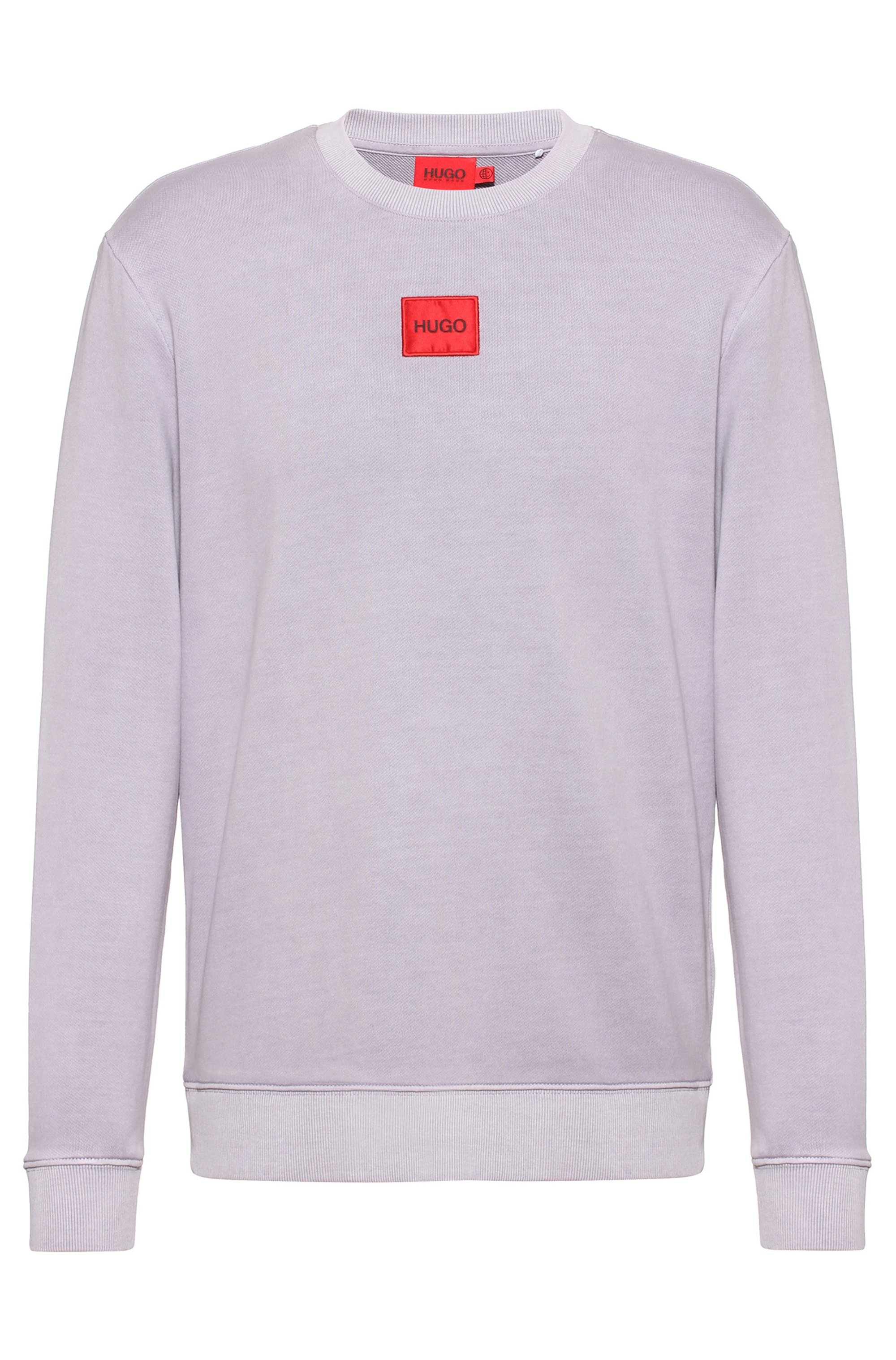 French-terry cotton sweatshirt with red logo label, light pink