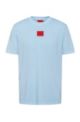 Garment-dyed T-shirt in cotton with red logo label, Light Blue