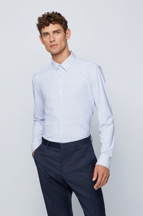 Slim-fit shirt in printed performance-stretch jersey, Light Blue