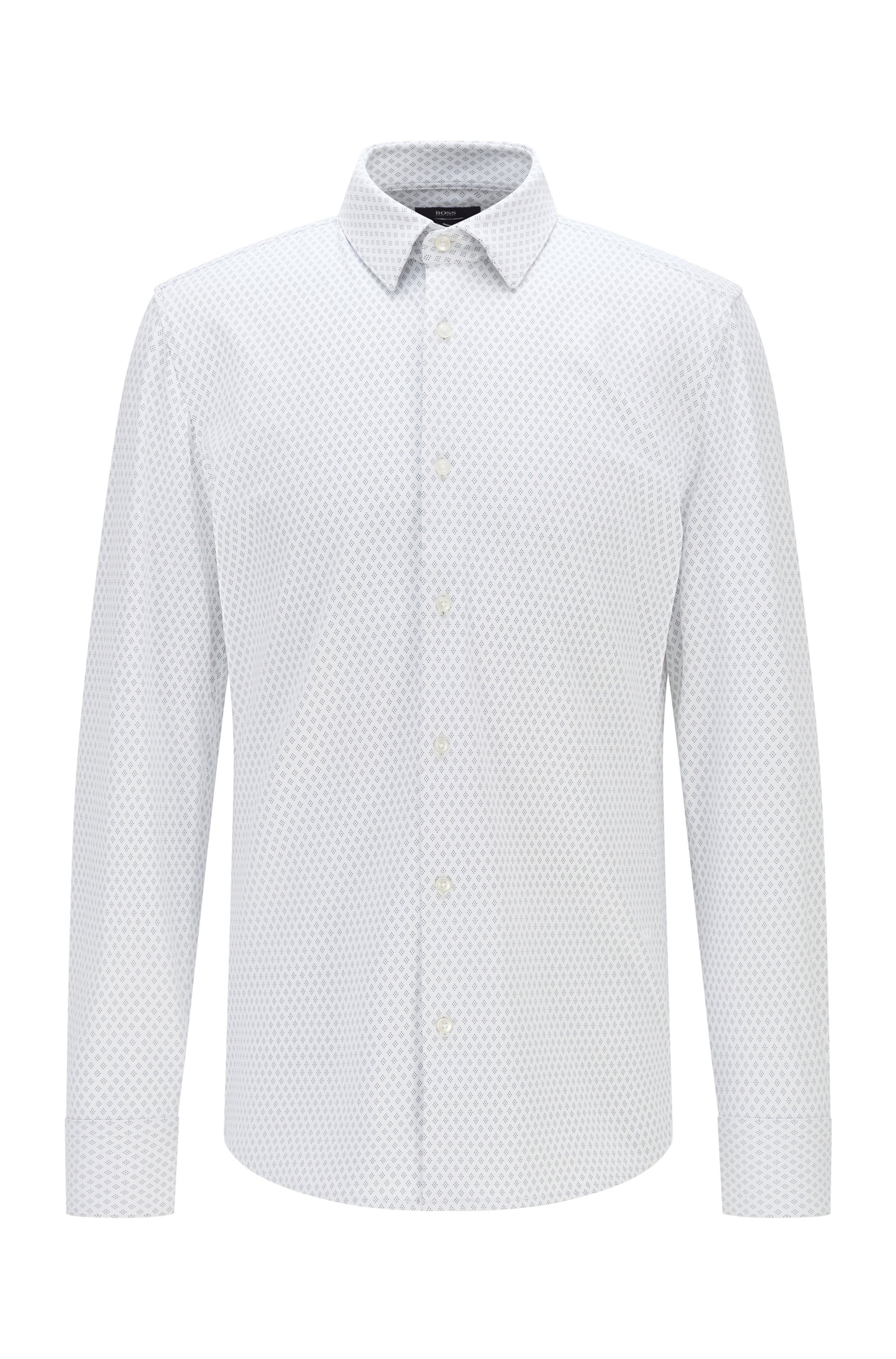 Slim-fit shirt in printed performance-stretch jersey, White