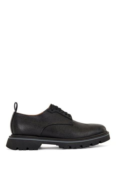 Rubber-trimmed Derby shoes in Scotch-grain leather, Black