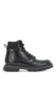 Lace-up leather boots with embossed logo, Black
