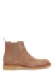 Suede Chelsea boots with embossed logo and leather lining, Beige