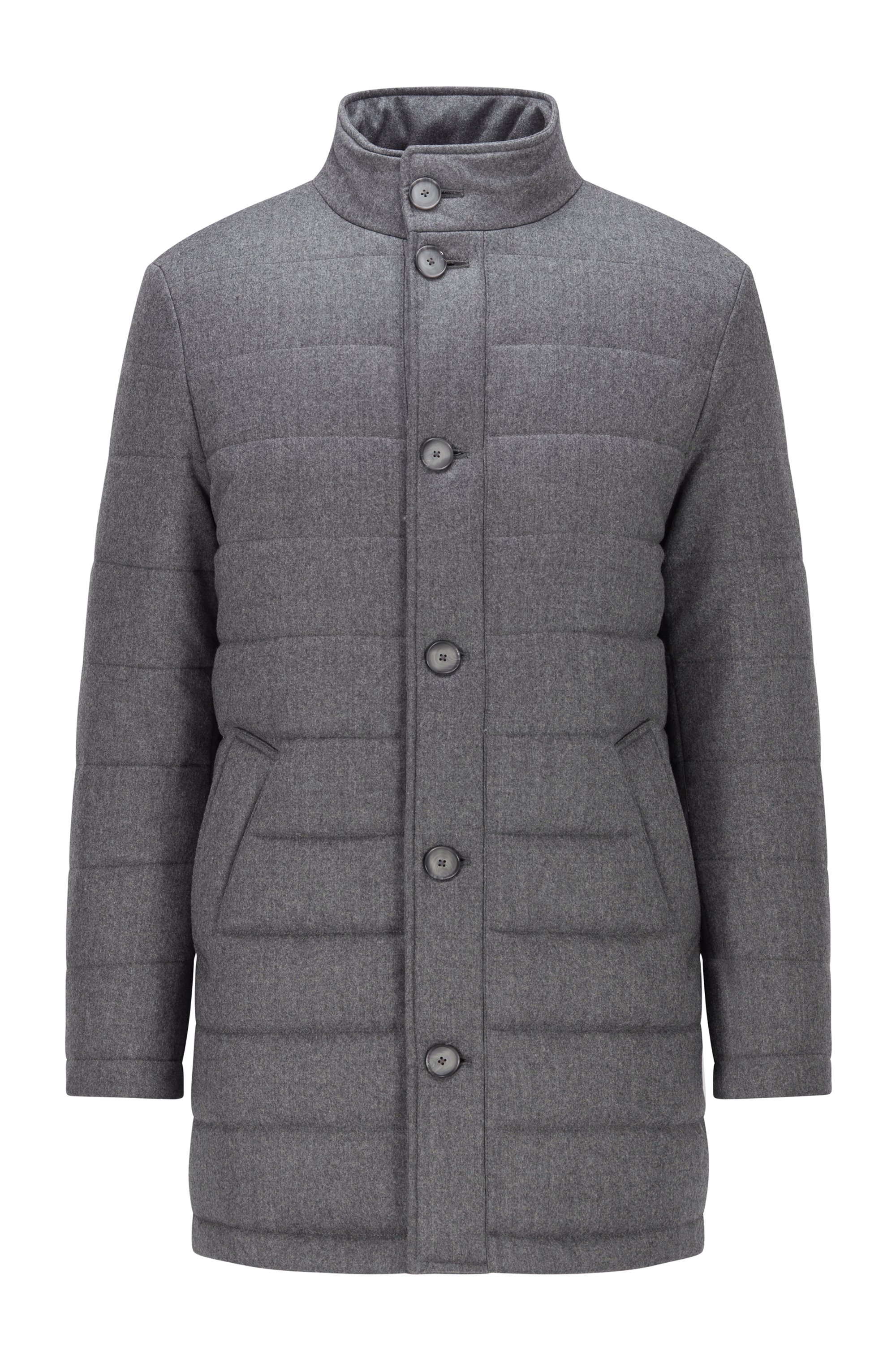 Slim-fit coat in padded virgin wool, Silver