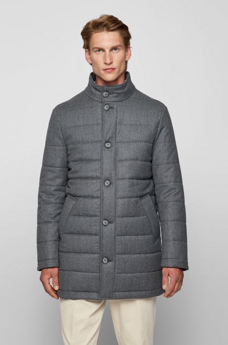 Slim-fit coat in padded virgin wool, Silver