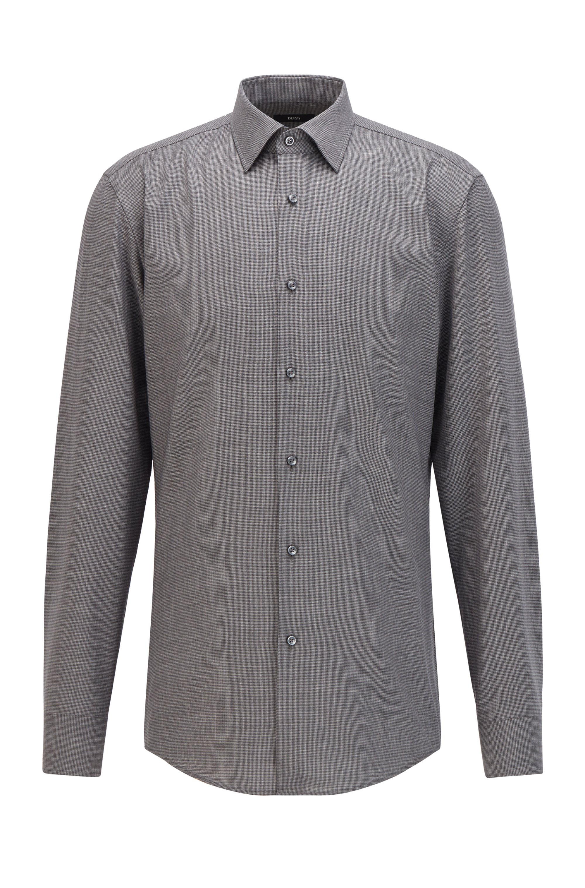 Slim-fit shirt in micro-patterned traceable wool, Grey