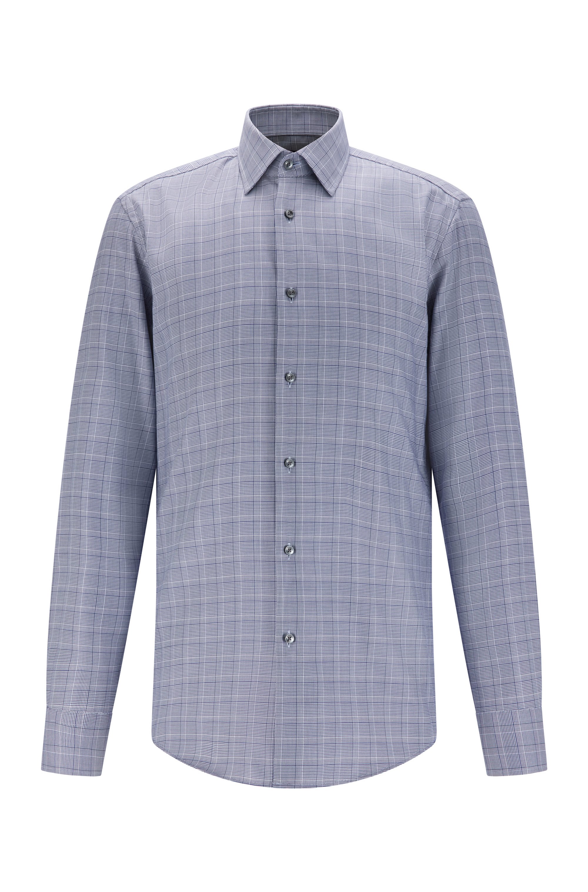 Glencheck slim-fit shirt in cotton-blend twill, Dark Blue