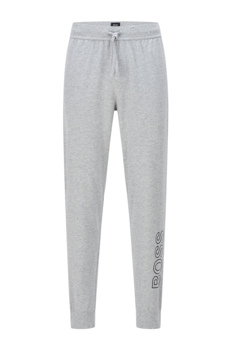 Stretch-cotton pyjama bottoms with outline logo, Light Grey