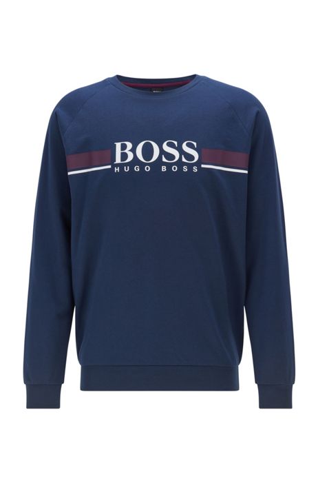 BOSS Mens Authentic Sweatshirt French-Terry Sweatshirt with Striped Logo and Contrast Tape