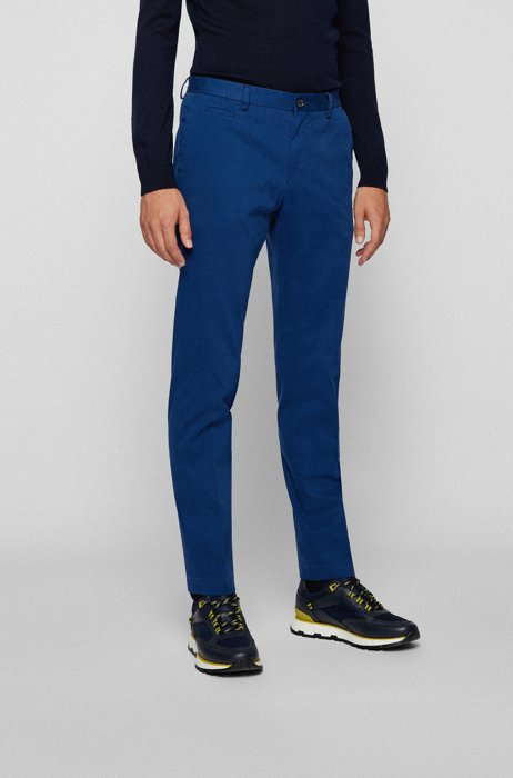 Slim-fit trousers in washed stretch-cotton serge, Dark Blue