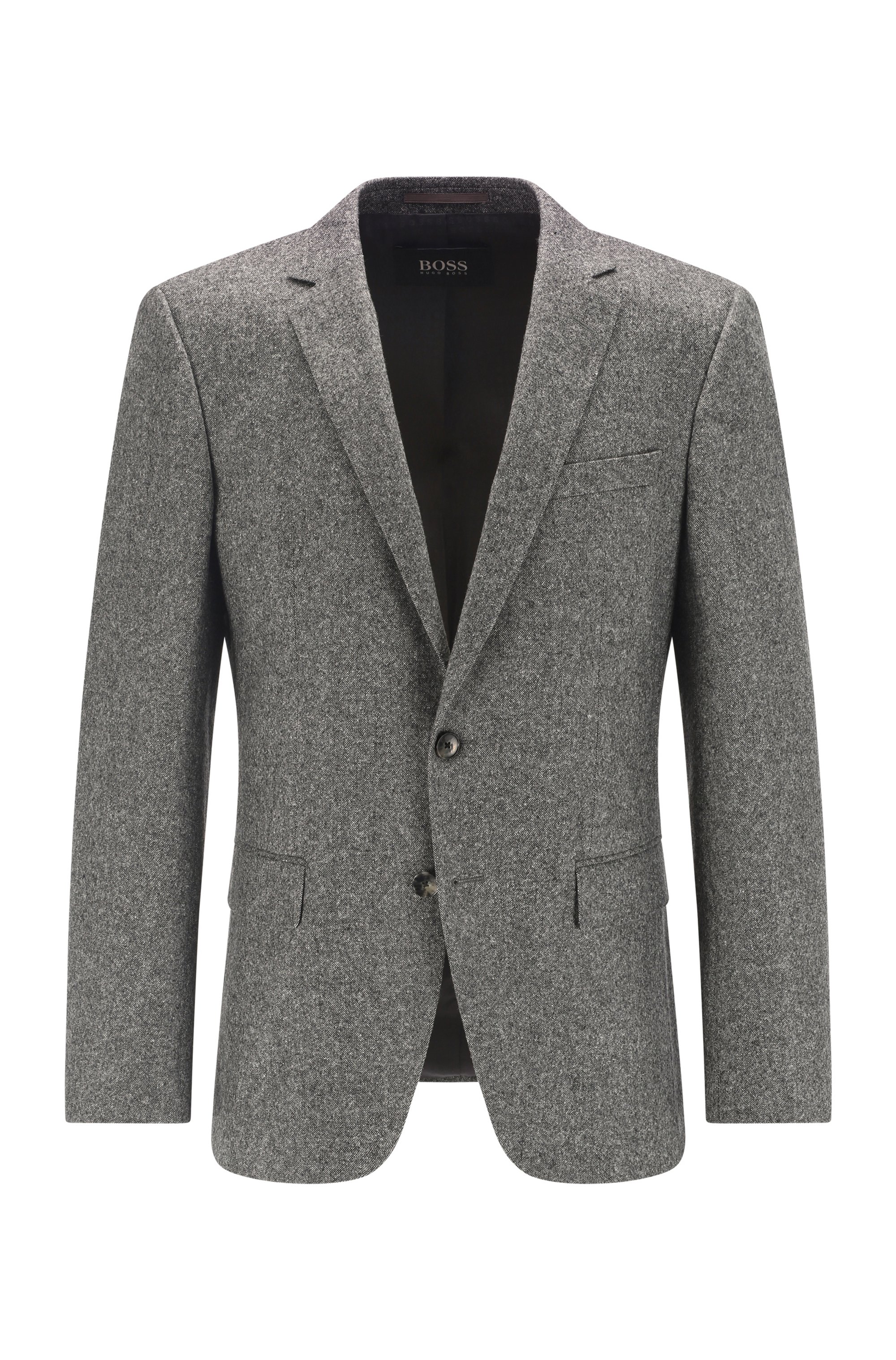 Slim-fit jacket in melange fabric with elbow patches, Grey