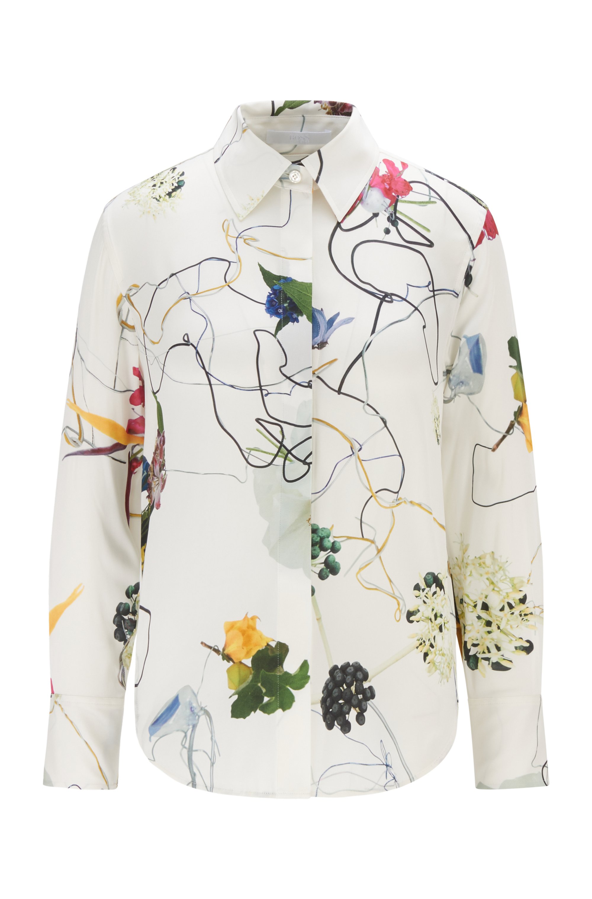 Floral-print blouse in silk-blend crepe georgette, Patterned