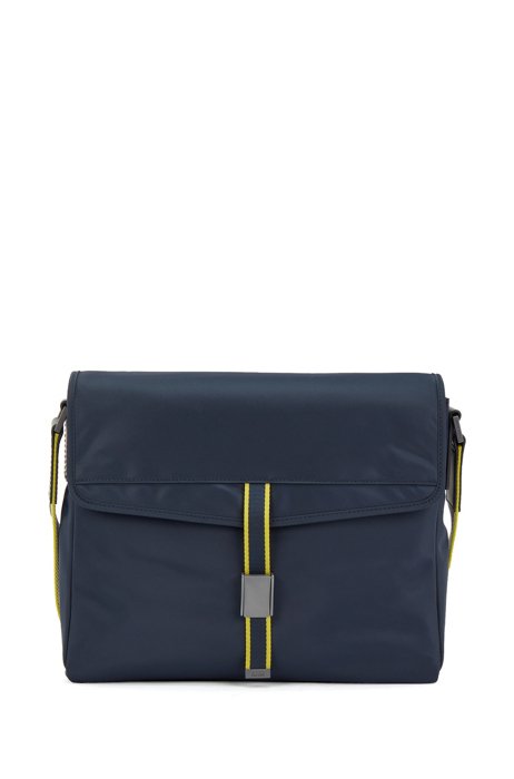 Italian-nylon messenger bag with two-tone webbing, Dark Blue