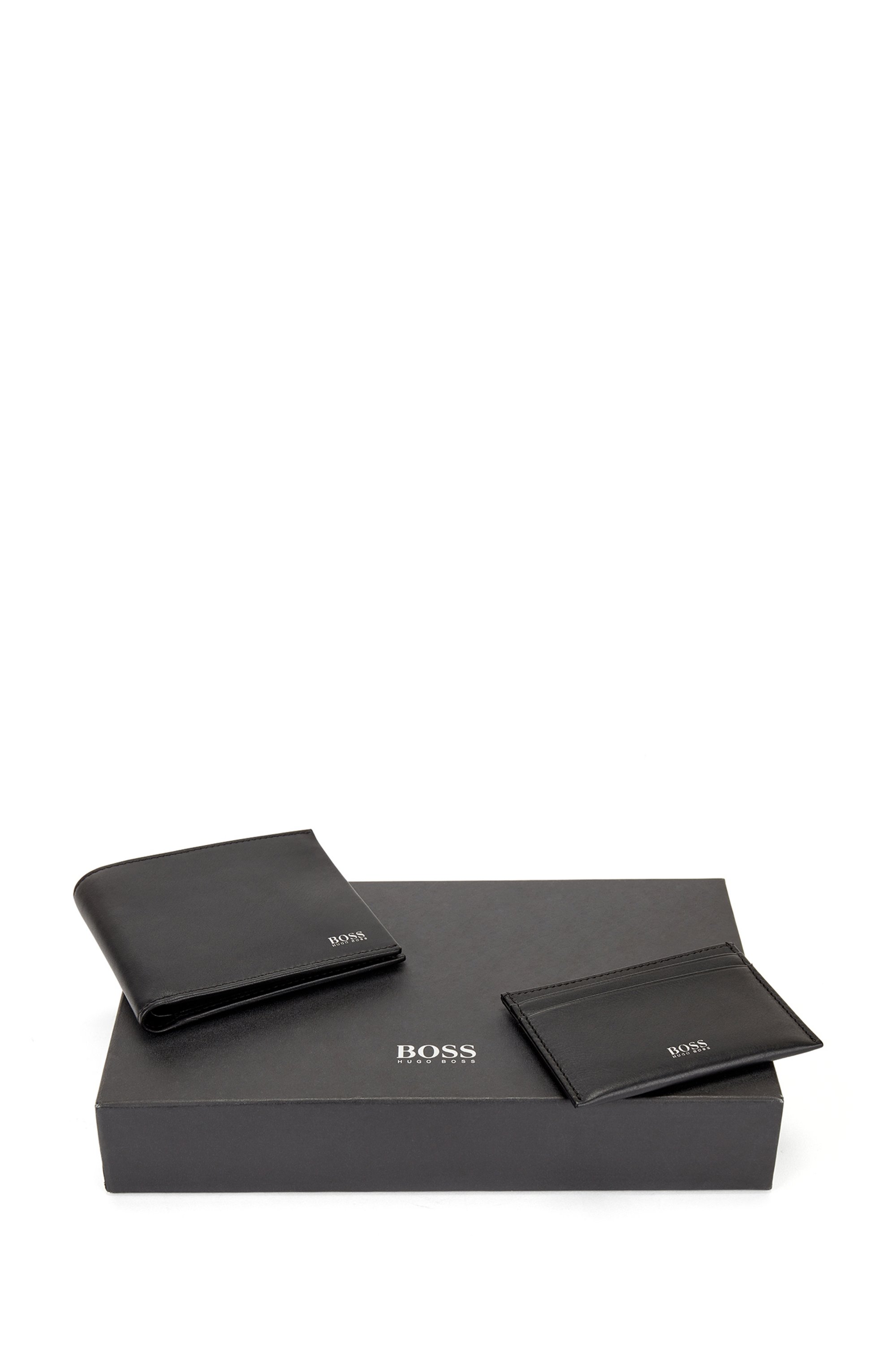 Nappa-leather wallet and card holder gift set, Black