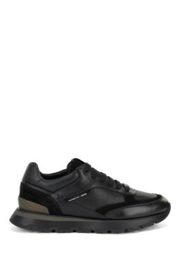 Hugo Boss Mixed Material Trainers With Leather And Suede In Black ...