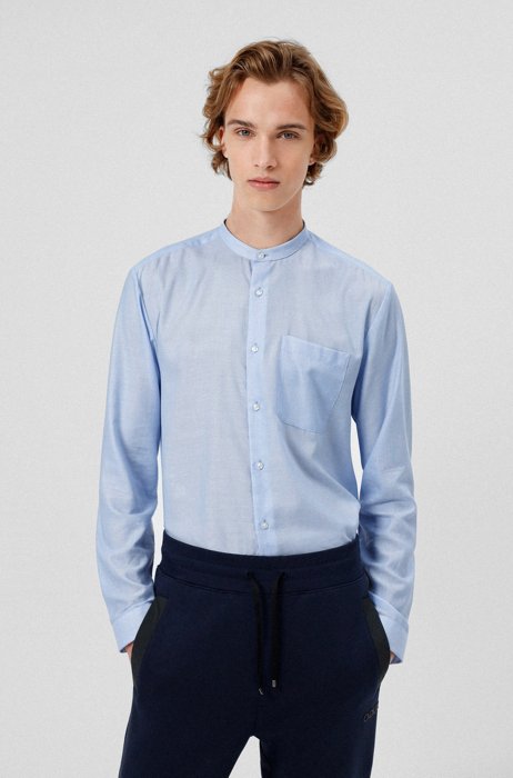 Oversized-fit shirt in cotton-blend twill, Light Blue