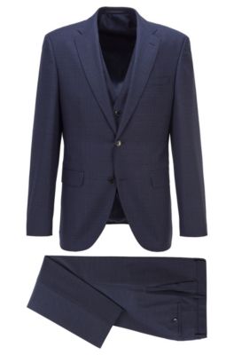 Boss Three Piece Regular Fit Suit In Patterned Virgin Wool