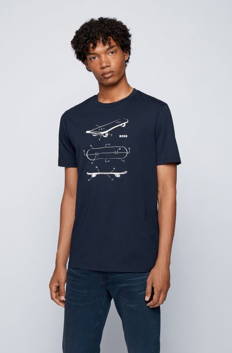 Regular-fit T-shirt in cotton jersey with printed artwork, Dark Blue
