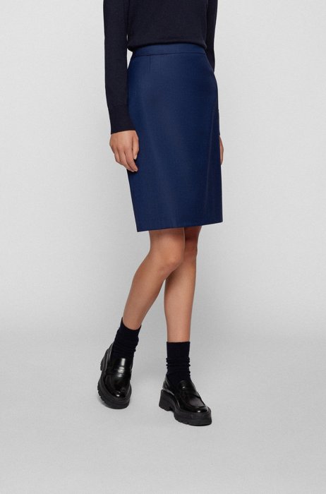 Regular-fit pencil skirt in responsible virgin wool, Dark Blue