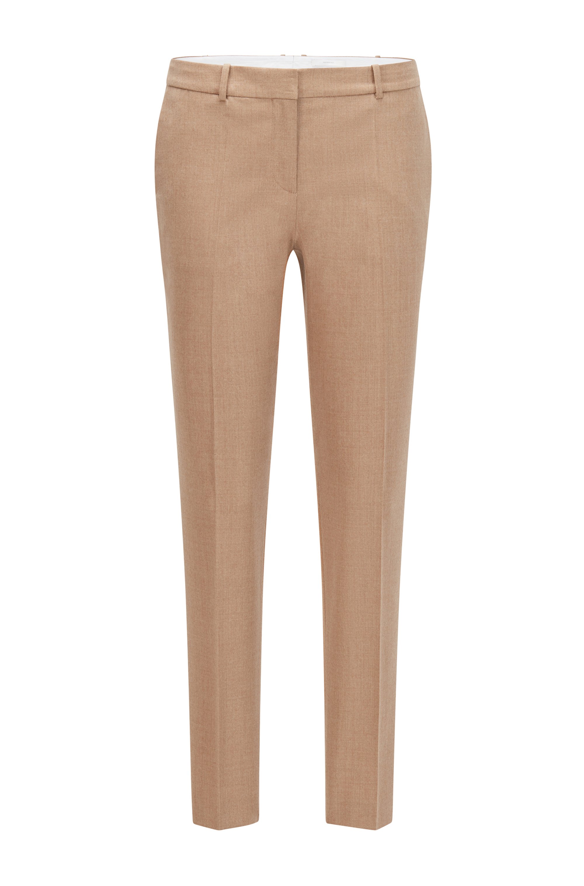 Melange regular-fit trousers in traceable wool with stretch, Light Brown