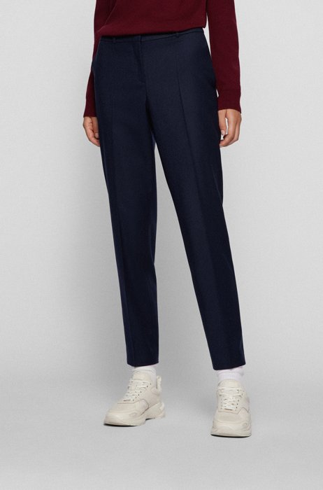 Regular-fit trousers in traceable virgin wool with stretch, Dark Blue