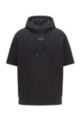 Short-sleeved hooded sweatshirt with carbon-effect logo detail, Black