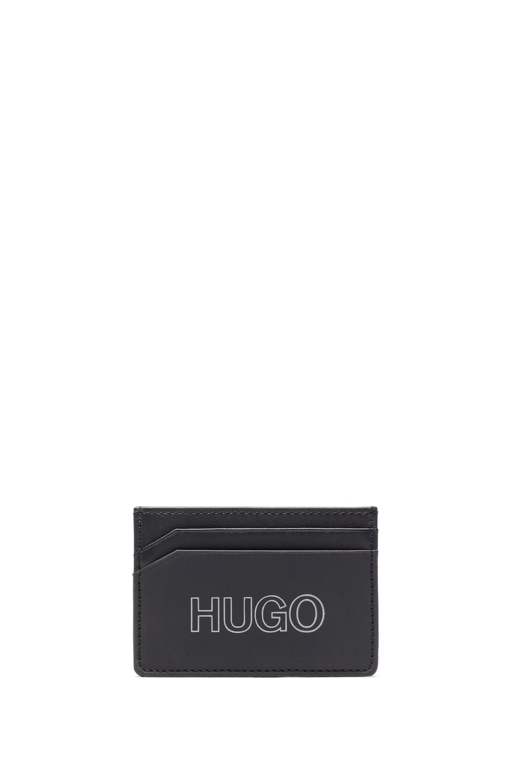Leather card holder with outline logo, Black