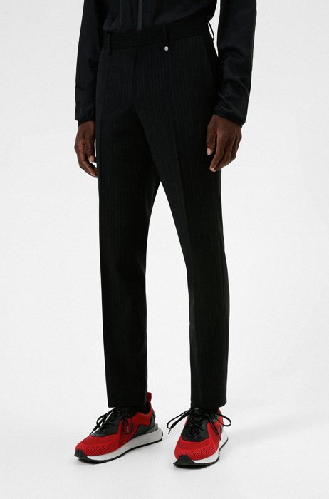 Slim-fit trousers in a striped wool blend, Black