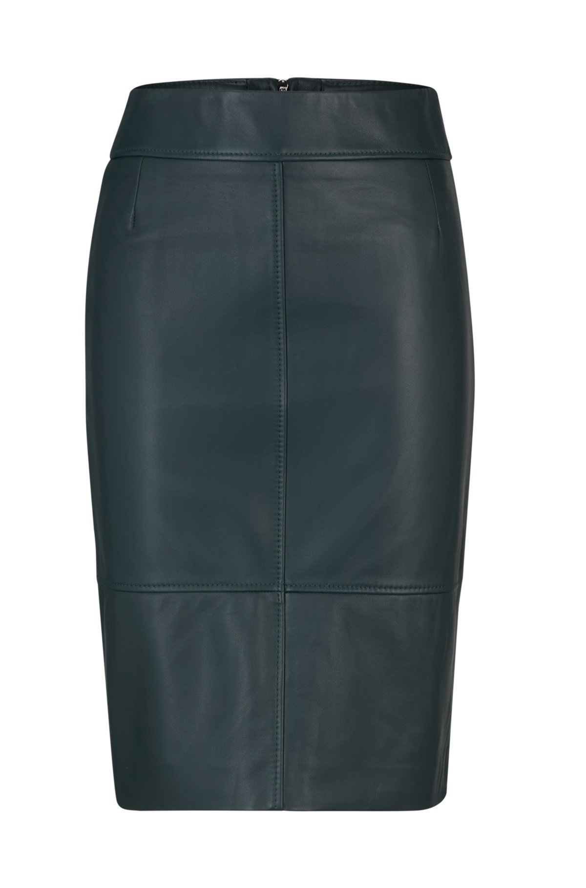 Leather pencil skirt with panelled details, Dark Green