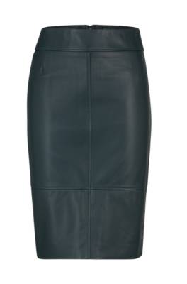 Hugo Boss Regular-fit Pencil Skirt In Soft Leather In Green