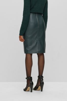 BOSS - レザー ペンシルスカート パネルディテール 