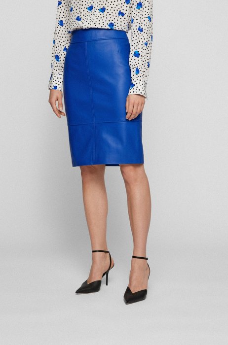 Regular-fit pencil skirt in leather, Blue