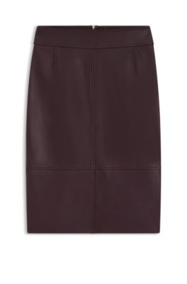 Falda l&aacute;piz de piel con dise&ntilde;o de paneles, P&uacute;rpura oscuro