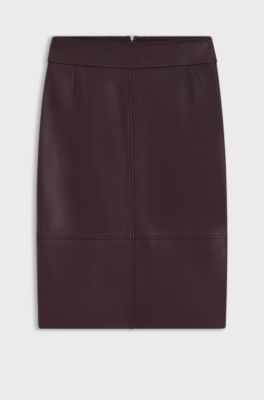 Leather pencil skirt with panelled details, Dark Purple