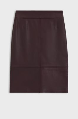 Leren kokerrok met panelen, Donkerpaars