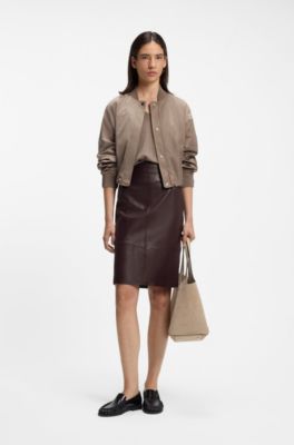 Gonna a tubino slim fit in pelle liscia, Viola scuro