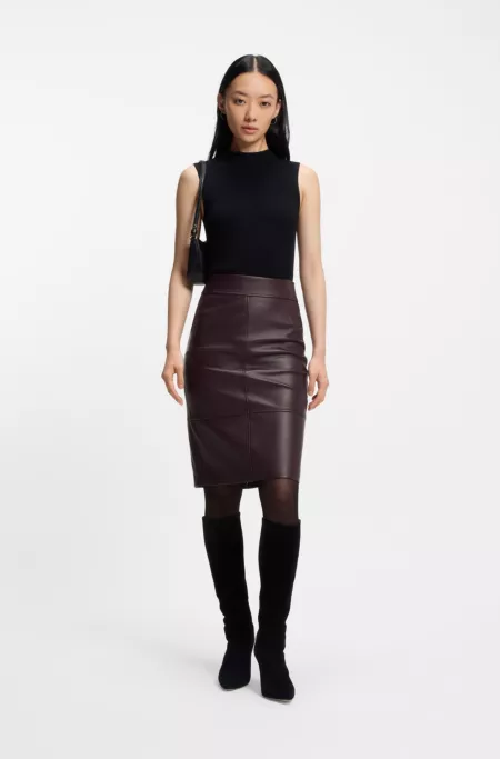 Leather pencil skirt with panelled details