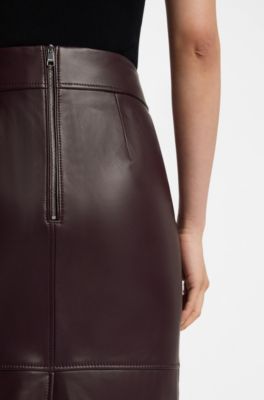 Leather pencil skirt with panelled details, Dark Purple