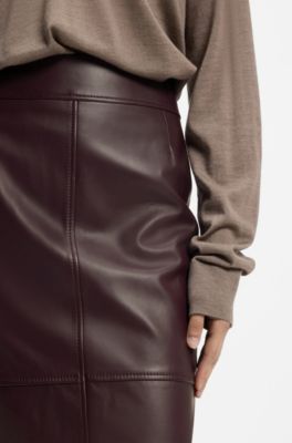 Slim-fit pencil skirt in smooth leather, Dark Purple