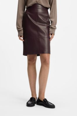 Gonna a tubino slim fit in pelle liscia, Viola scuro